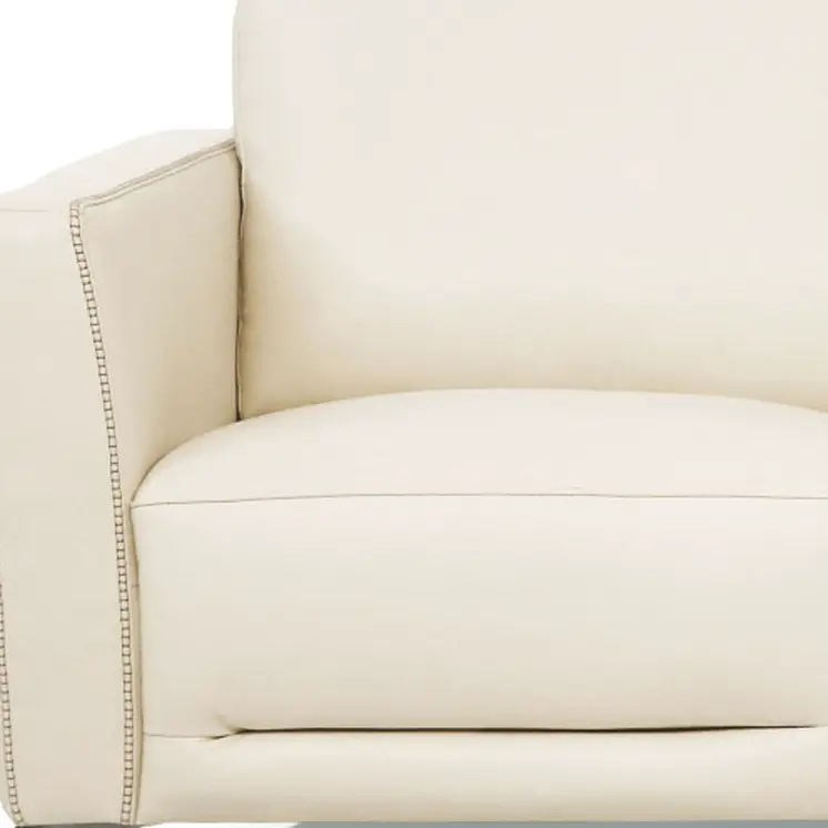 83" Cream Leather Sofa With Black Legs