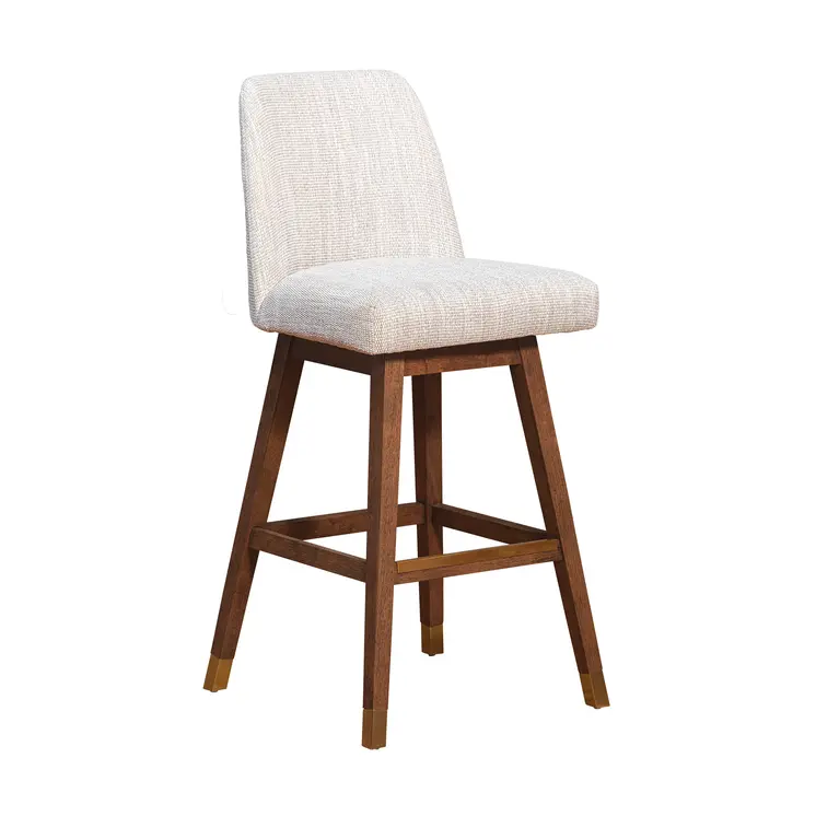 Beige and Brown Solid Wood Bar Height Swivel Bar Chair