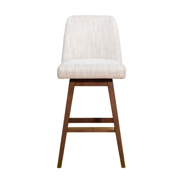Beige and Brown Solid Wood Bar Height Swivel Bar Chair