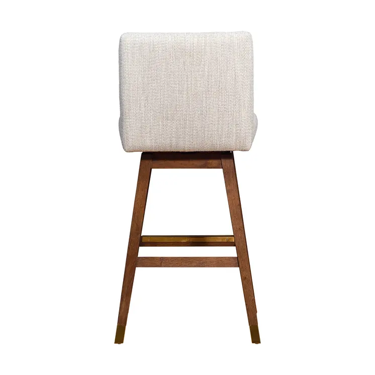 30" Beige and Wood Brown Solid Wood Bar Height Swivel Bar Chair