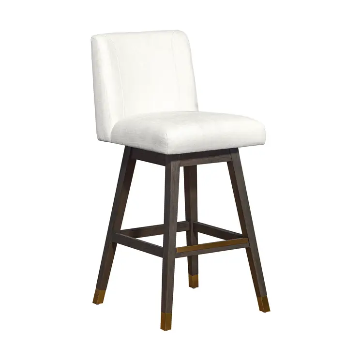 30" Pearl and Gray Upholstered and Solid Wood Bar Height Swivel Bar Chair