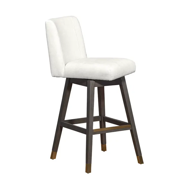 30" Pearl and Gray Upholstered and Solid Wood Bar Height Swivel Bar Chair