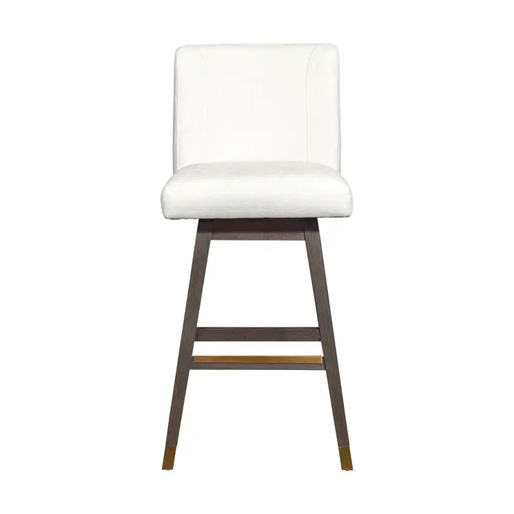30" Pearl and Gray Upholstered and Solid Wood Bar Height Swivel Bar Chair