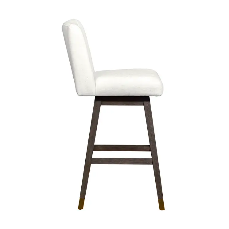 30" Pearl and Gray Upholstered and Solid Wood Bar Height Swivel Bar Chair