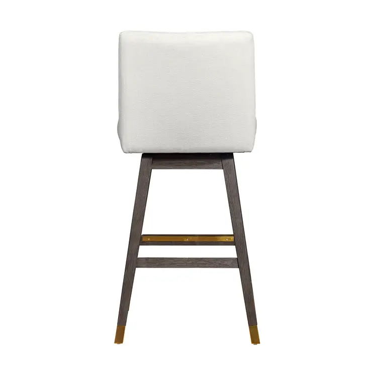 30" Pearl and Gray Upholstered and Solid Wood Bar Height Swivel Bar Chair