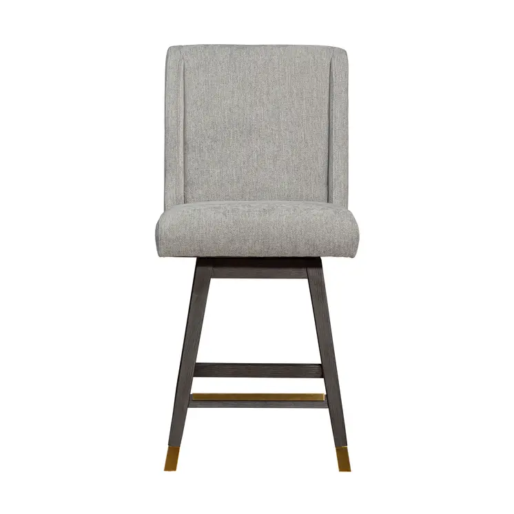 26" Brown and Gray Fabric and Solid Wood Counter Height Swivel Bar Chair