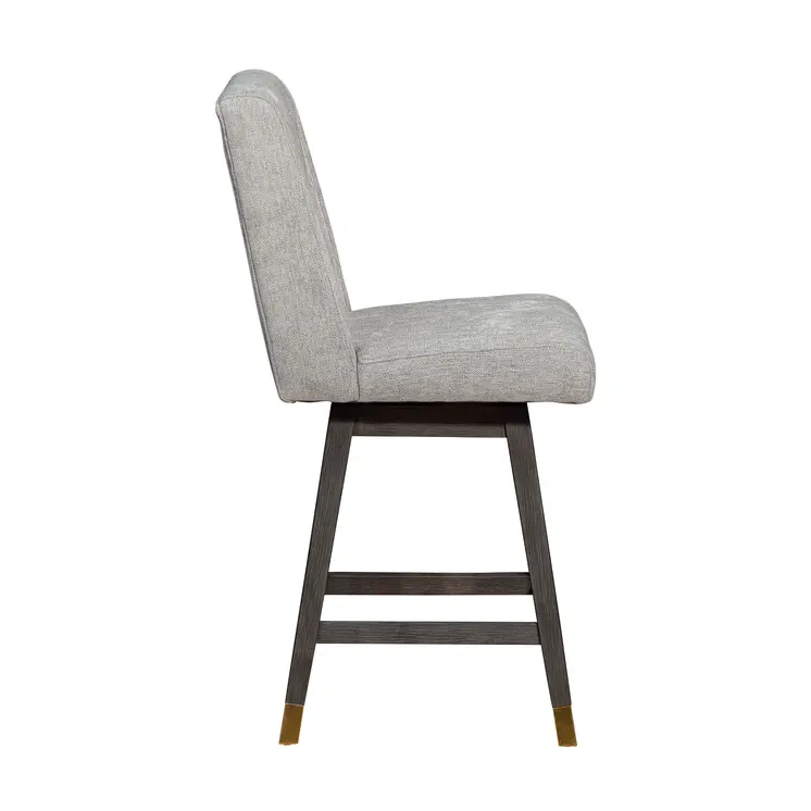 26" Brown and Gray Fabric and Solid Wood Counter Height Swivel Bar Chair