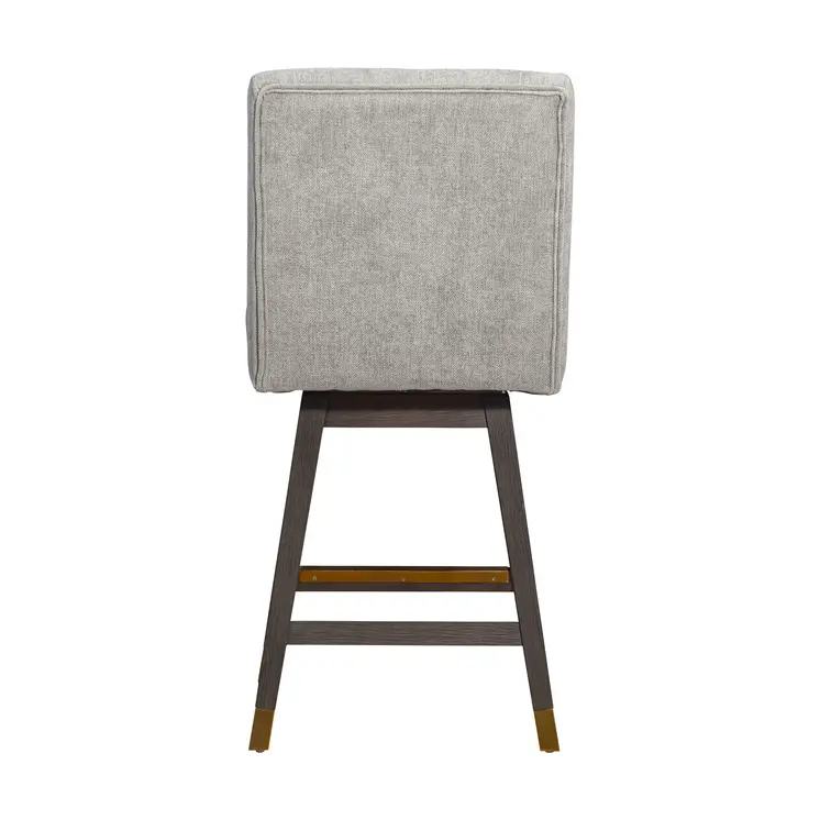 26" Brown and Gray Fabric and Solid Wood Counter Height Swivel Bar Chair