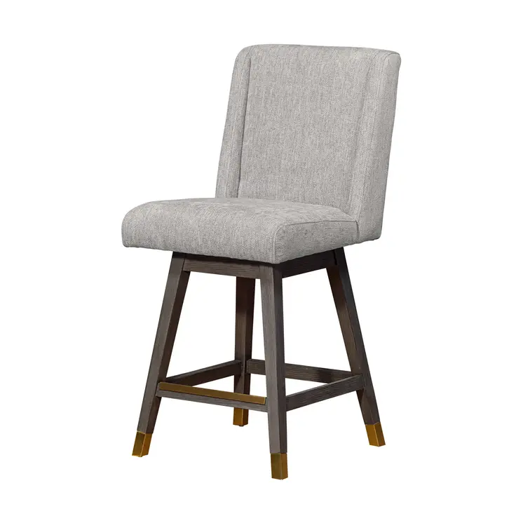 26" Brown and Gray Fabric and Solid Wood Counter Height Swivel Bar Chair