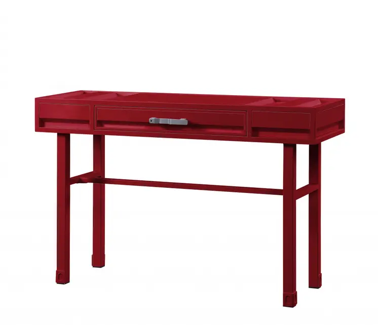 47" Red Iron And Wood Vanity Table