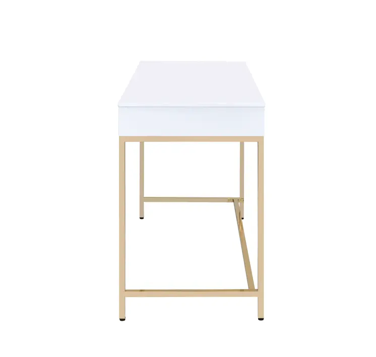 47" White And Gold Wood and Steel Vanity Table With Two Drawers