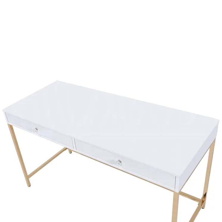 47" White And Gold Wood and Steel Vanity Table With Two Drawers