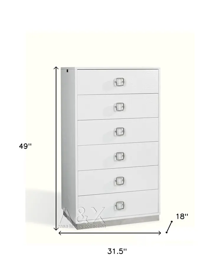32" White Manufactured Wood + Solid Wood Stainless Steel Six Drawer Chest
