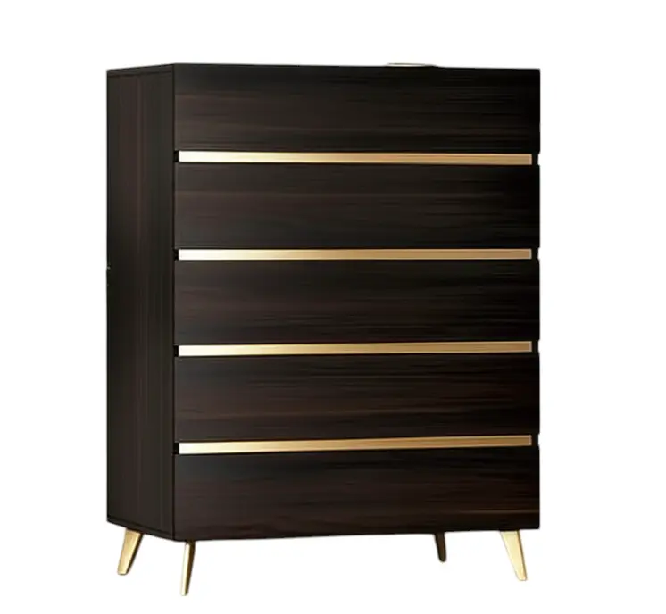 33" Drk Brown White Marble Manufactured Wood + Solid Wood Stainless Steel Five Drawer Chest