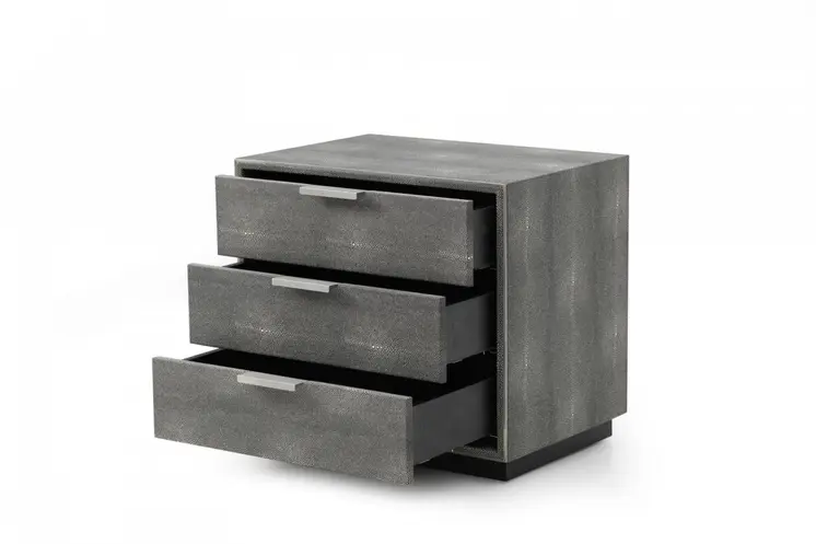 22" Gray Solid and Manufactured Wood Shagreen Three Drawer Nightstand