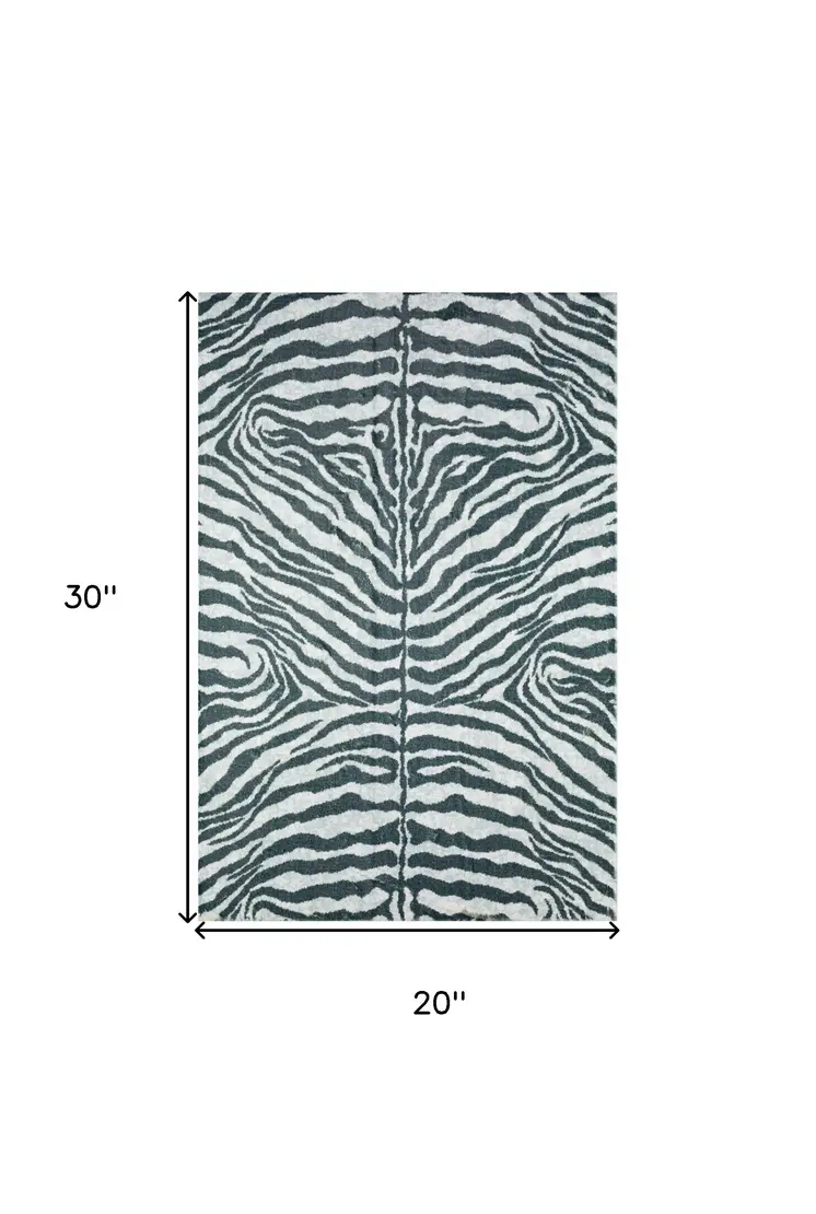 2' X 3' Grey Zebra Print Shag Handmade Non Skid Area Rug