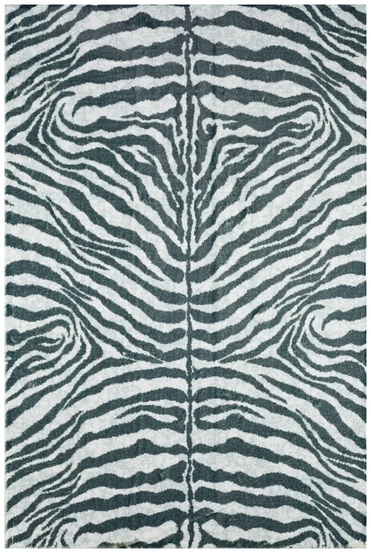 3' X 5' Grey Zebra Print Shag Handmade Non Skid Area Rug