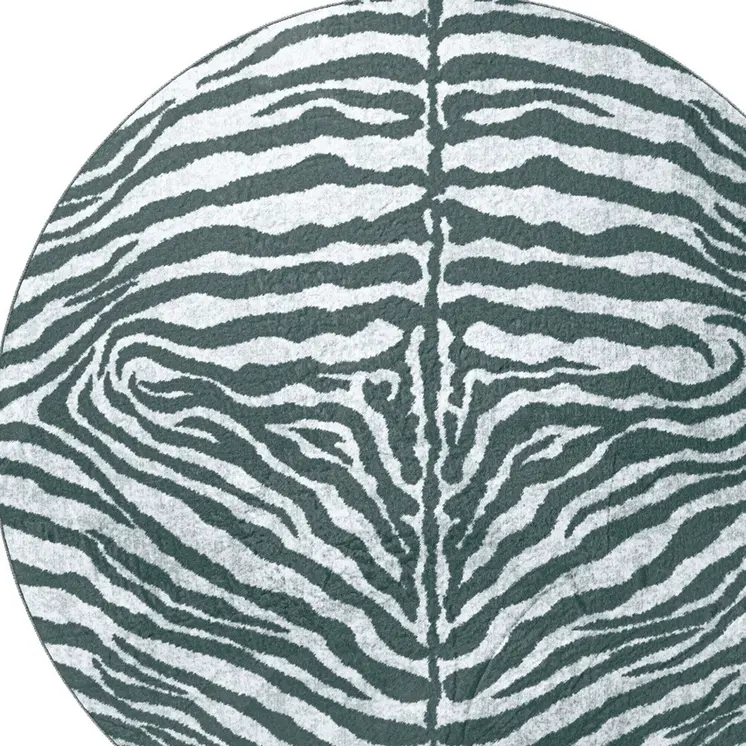 8' X 8' Grey Round Zebra Print Shag Handmade Non Skid Area Rug