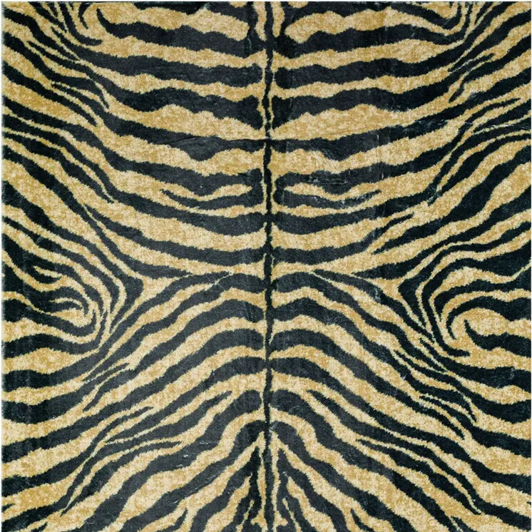5' X 8' Black and Gold Animal Print Shag Handmade Non Skid Area Rug