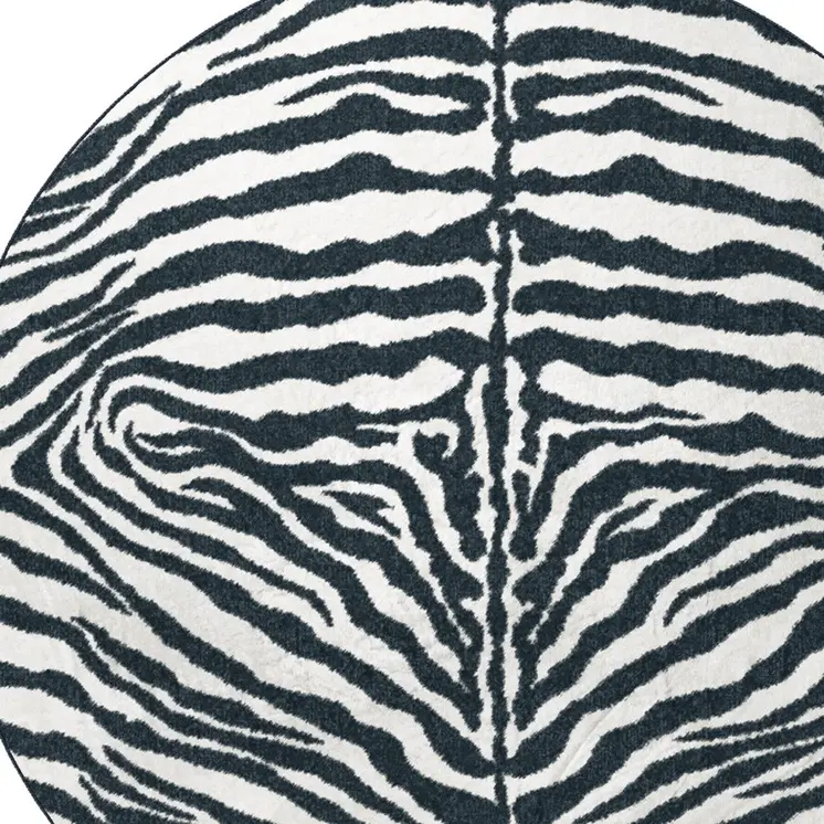 8' X 8' Black and White Zebra Print Round Shag Handmade Non Skid Area Rug