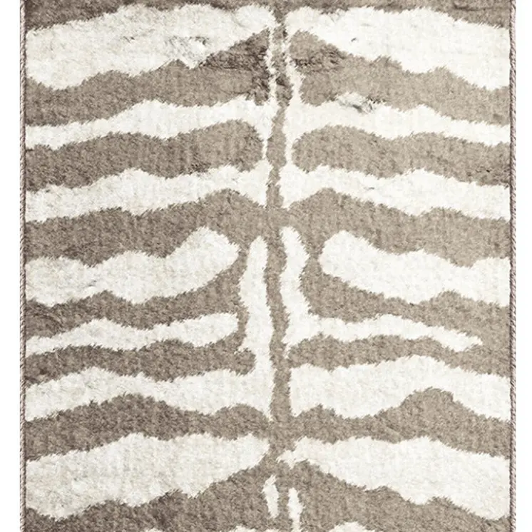 2' X 8' Mocha and Cream Zebra Print Shag Handmade Non Skid Runner Rug