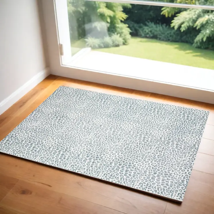 2' X 3' Grey Leopard Print Shag Handmade Non Skid Area Rug