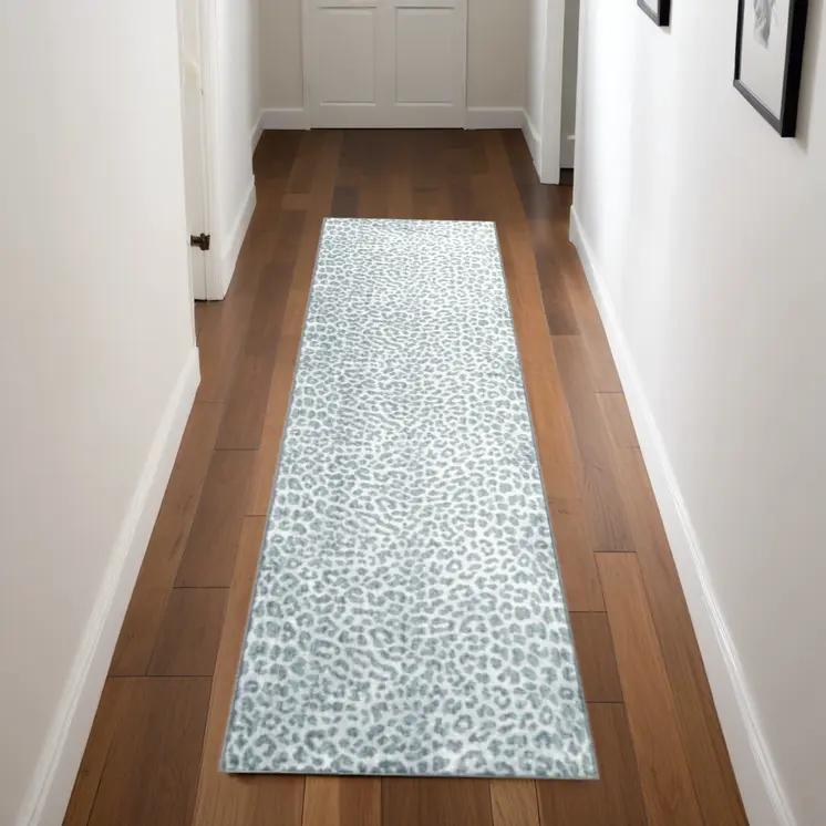 2' X 8' Grey Leopard Print Shag Handmade Non Skid Runner Rug