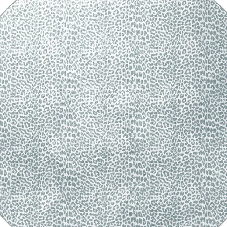 8' X 8' Grey Leopard Print Round Shag Handmade Non Skid Area Rug