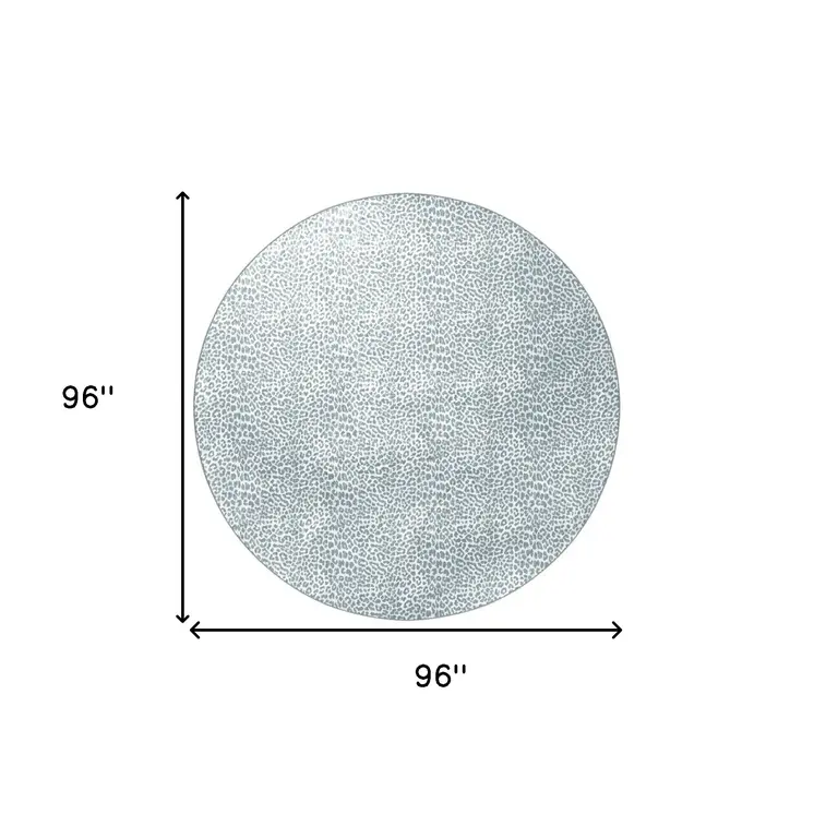 8' X 8' Grey Leopard Print Round Shag Handmade Non Skid Area Rug