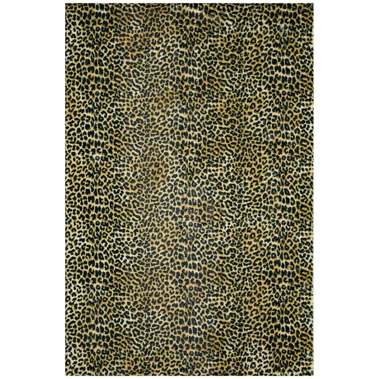5' X 8' Black and Gold Leopard Print Shag Handmade Non Skid Area Rug