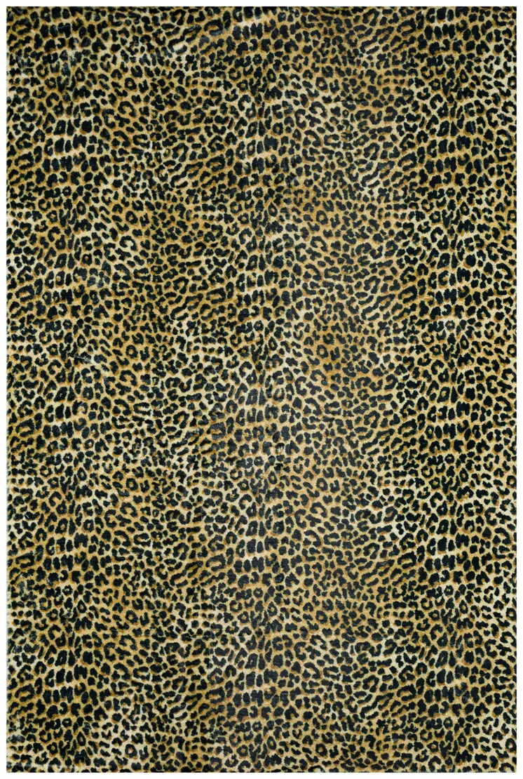 8' X 10' Black and Gold Leopard Print Shag Handmade Non Skid Area Rug