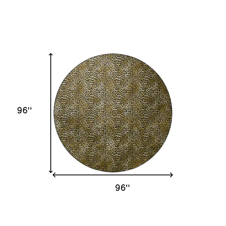 8' X 8' Black and Gold Round Leopard Print Shag Handmade Non Skid Area Rug