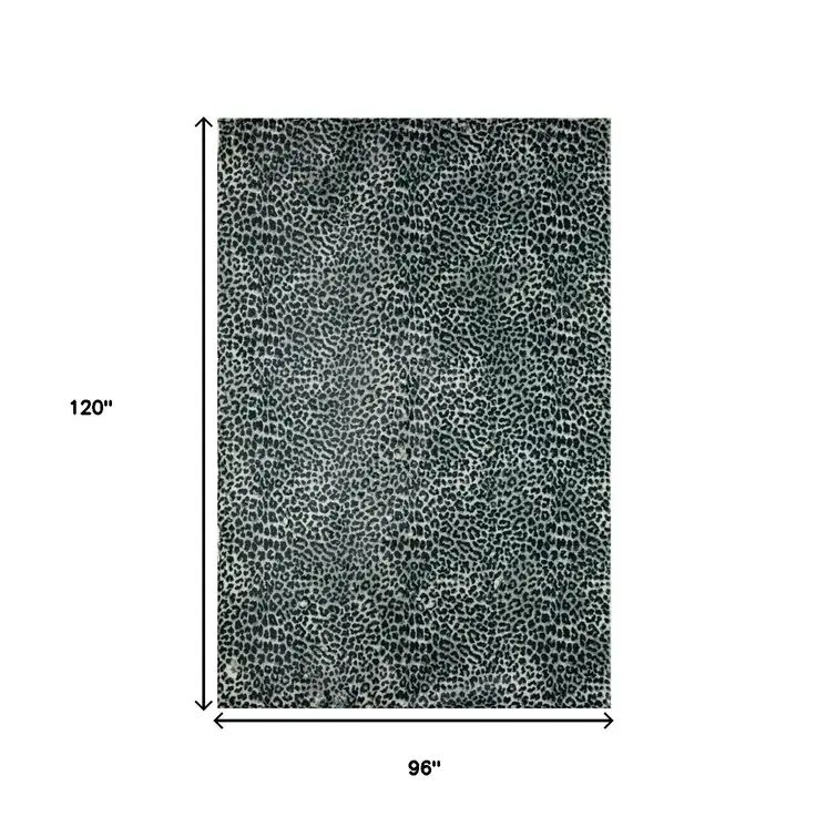 8' X 10' Black and Gray Leopard Print Shag Handmade Non Skid Area Rug
