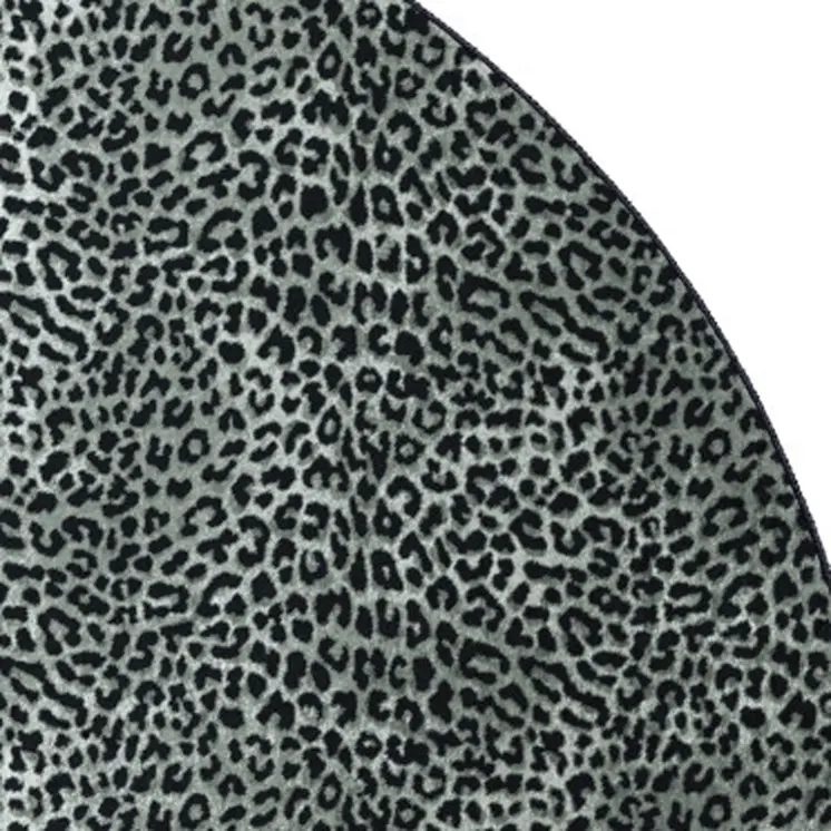 8' X 8' Black and Gray Leopard Round Shag Handmade Non Skid Area Rug