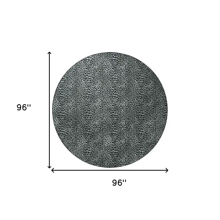 8' X 8' Black and Gray Leopard Round Shag Handmade Non Skid Area Rug