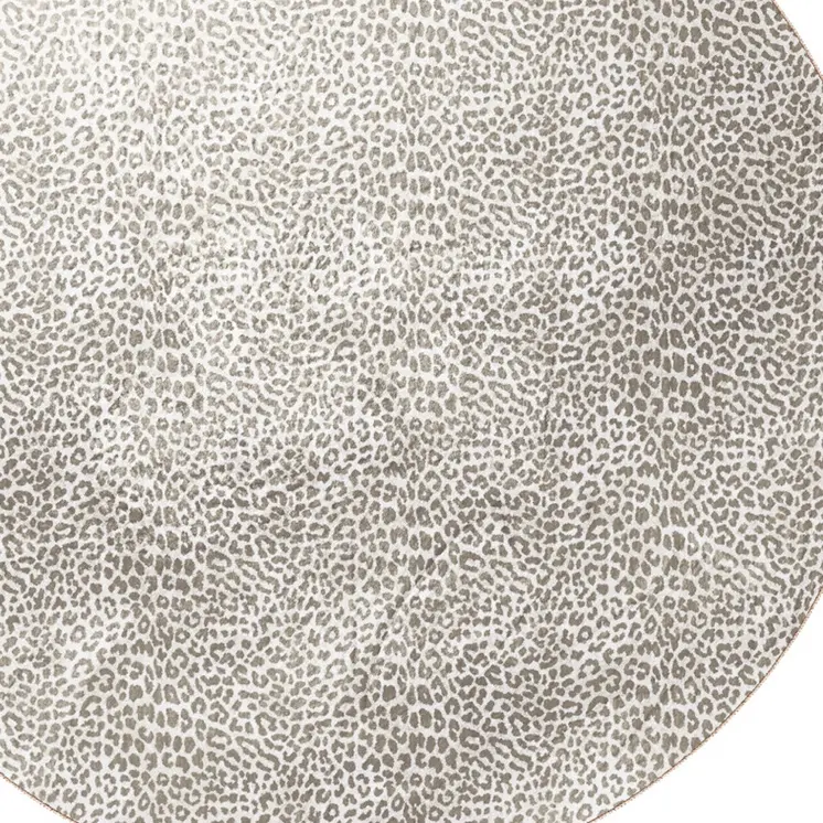 8' X 8' Beige and Cream Leopard  Round Shag Handmade Non Skid Area Rug