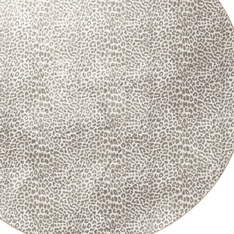 8' X 8' Beige and Cream Leopard  Round Shag Handmade Non Skid Area Rug