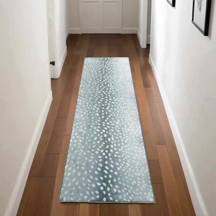 2' X 8' Grey Gazelle Print Shag Handmade Non Skid Runner Rug