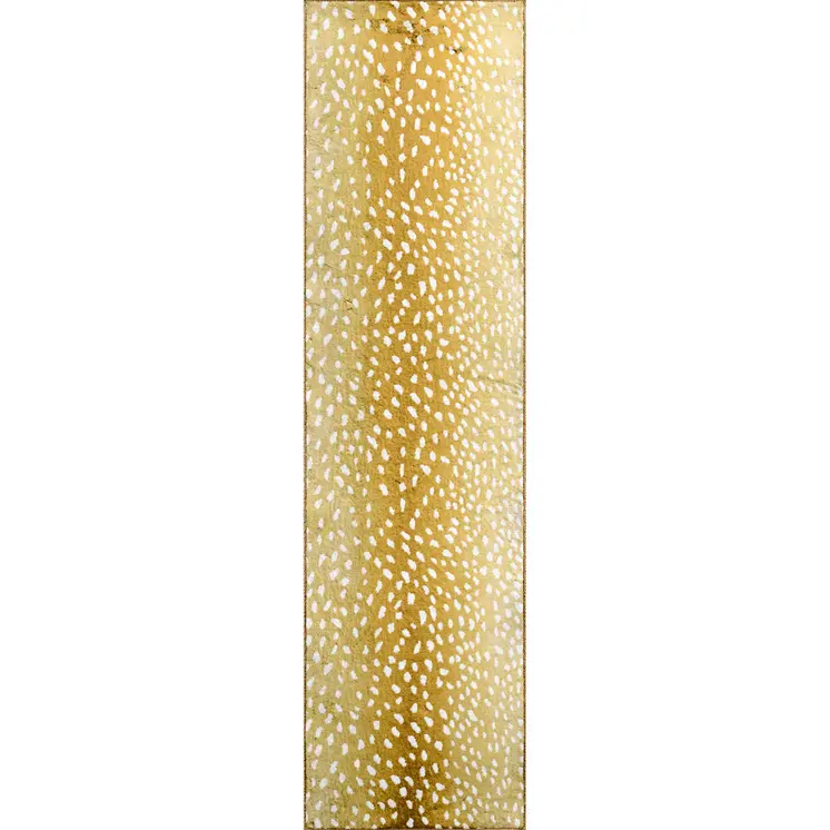 2' X 8' Gold Gazelle Print Shag Handmade Non Skid Runner Rug