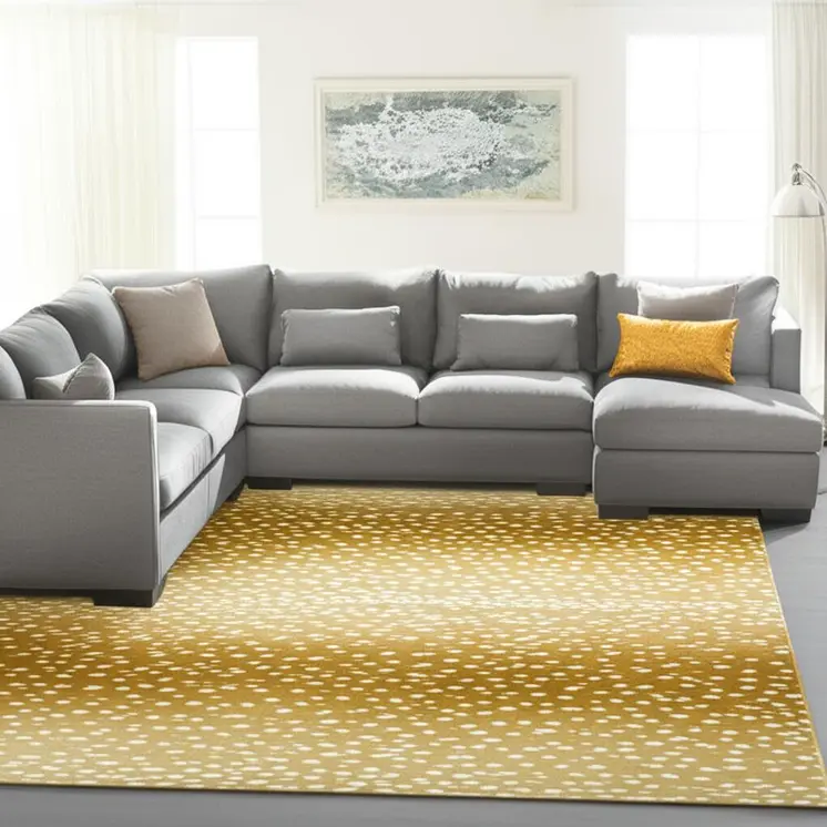 8' X 10' Gold Gazelle Print Shag Handmade Non Skid Area Rug