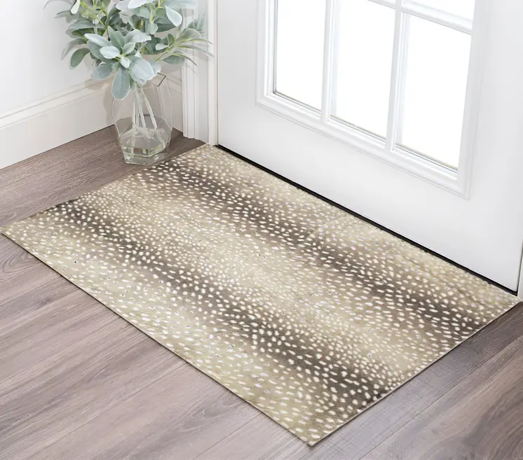 3' X 5' Beige Gazelle Print Shag Handmade Non Skid Area Rug