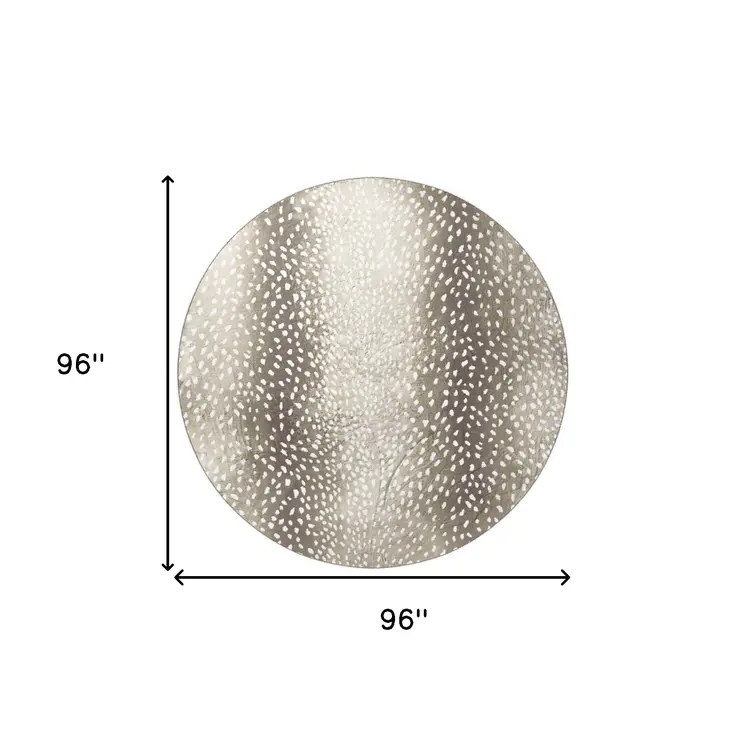8' X 8' Beige Round Gazelle Print Shag Handmade Non Skid Area Rug