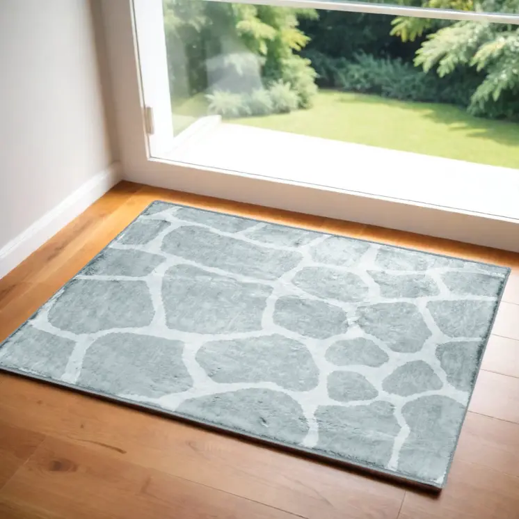 2' X 3' Gray and Ivory Animal Print Handmade Non Skid Area Rug