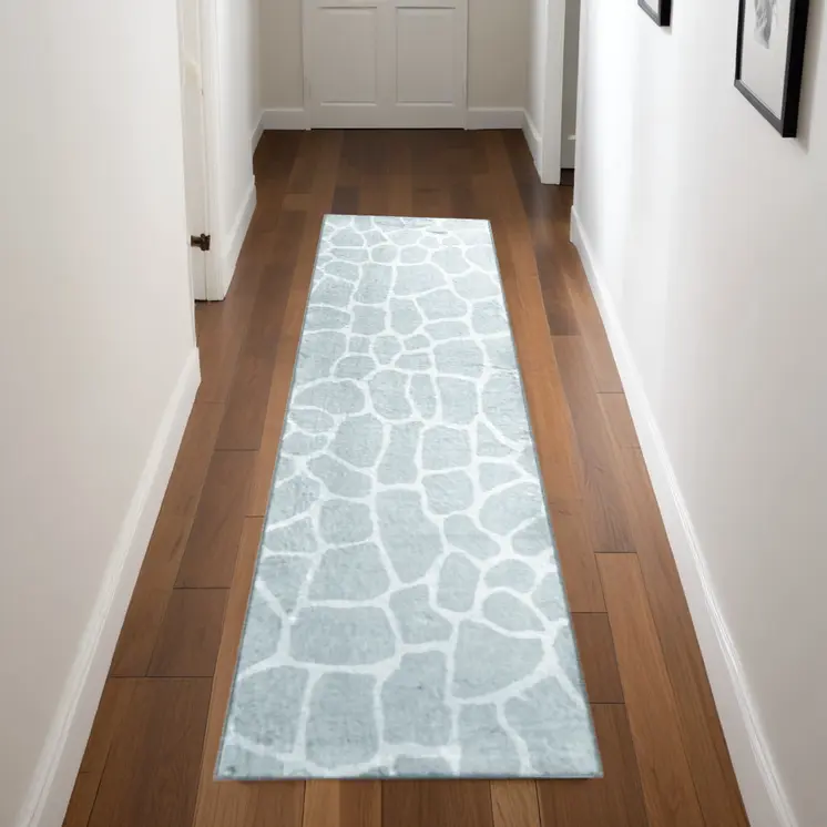 8' Gray and Ivory Animal Print Handmade Non Skid Runner Rug