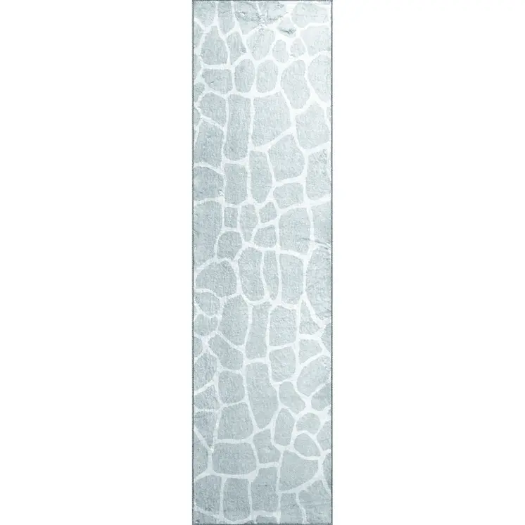 8' Gray and Ivory Animal Print Handmade Non Skid Runner Rug