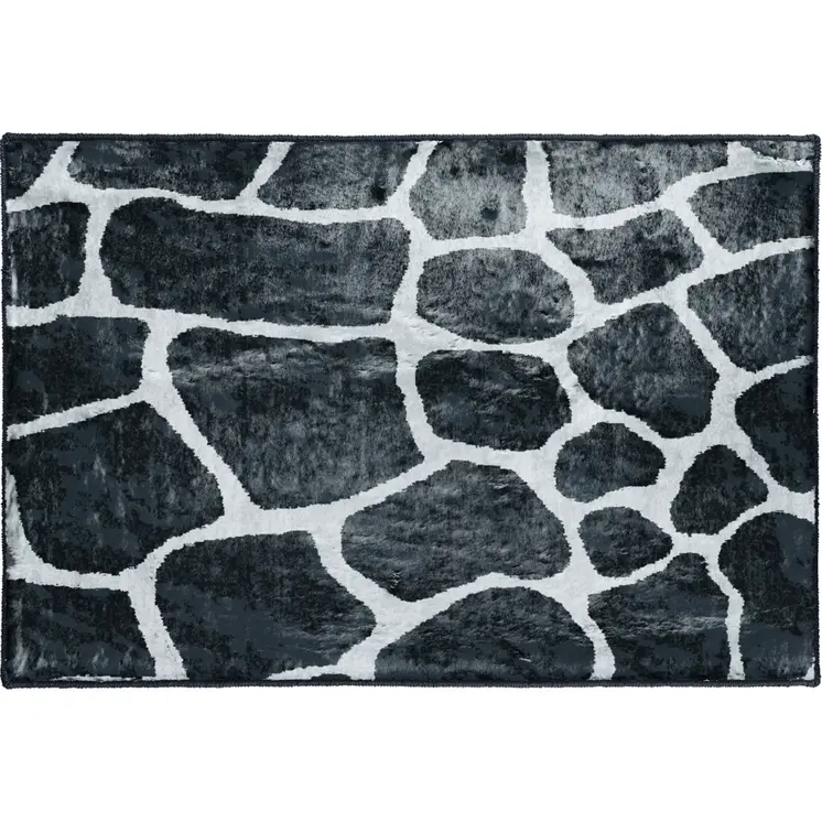 2' X 3' Black and White Croc Print Shag Handmade Non Skid Area Rug