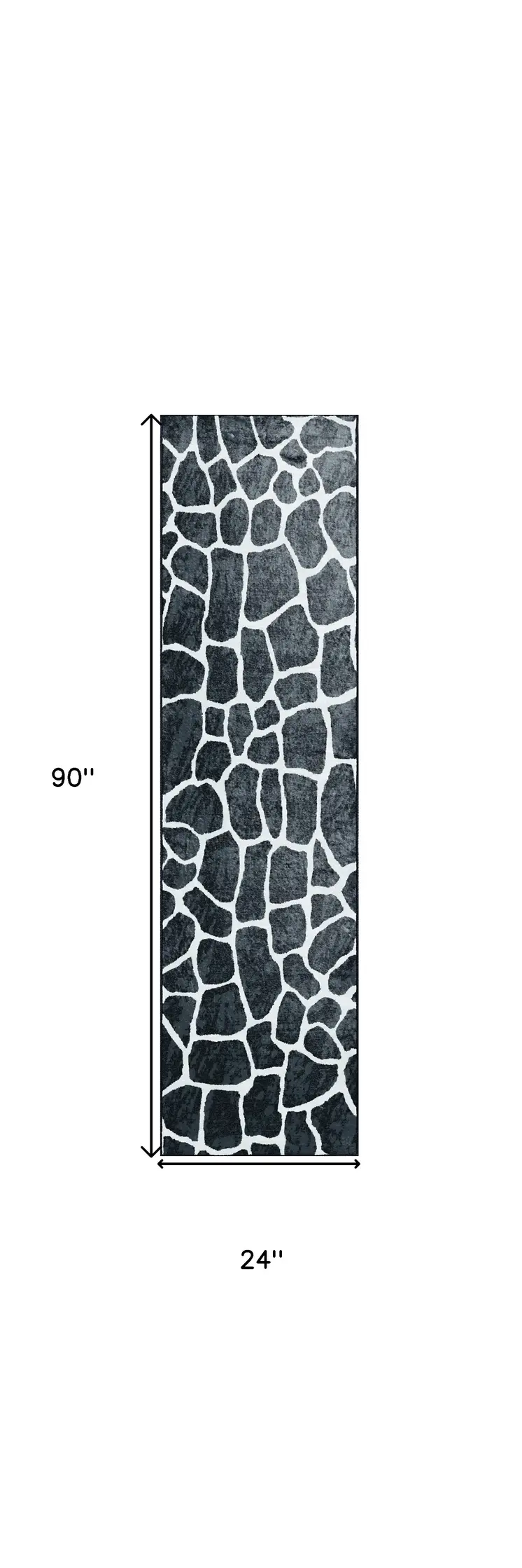 2' X 8' Black and White Croc Print Shag Handmade Non Skid Runner Rug