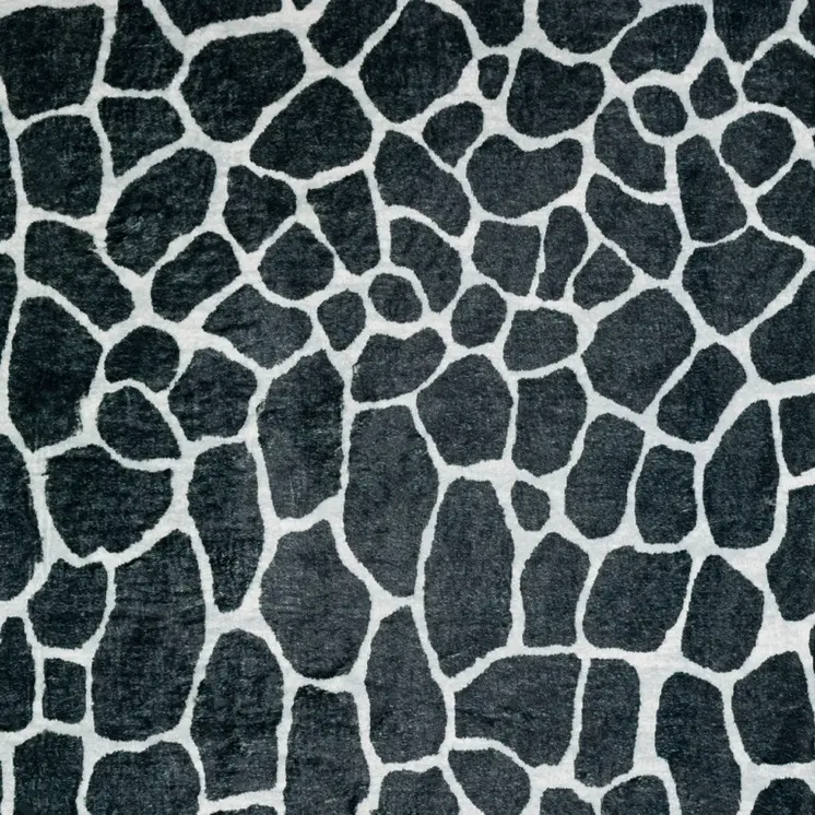 5' X 8' Black and White Croc Print Shag Handmade Non Skid Area Rug