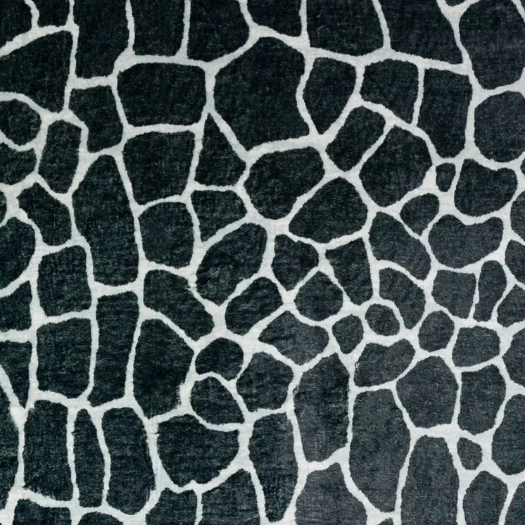 5' X 8' Black and White Croc Print Shag Handmade Non Skid Area Rug