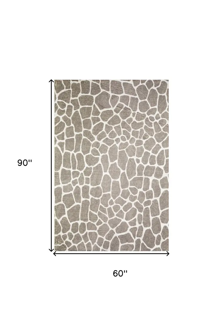 5' X 8' Beige Giraffe Print Shag Handmade Non Skid Area Rug